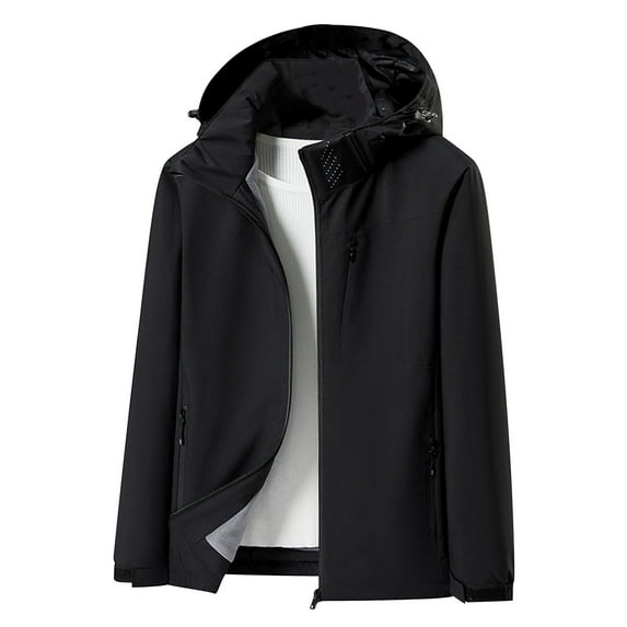 amkenre Ladies Trench Coats Solid Color Long Sleeve Breathable Zipper Hood Thickened Warm Jacket Plus Size Waterproof Windproof Coats Y2k Top Clearance for Spring Fall Winter