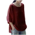 thumbnail image 1 of amkenre Plus Size Tops for Ladies Summer 3/4 Length Sleeve Shirt Solid Color Round Neck Retro Style Loose Fit Blouse Plain Oversized Women T-Shirt Soft Fashion Spring Clothing, 1 of 9