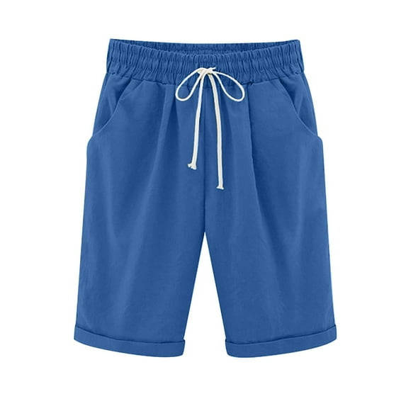 amkenre Shorts for Women Casual Drawstring Elastic Waist Folded Hem Hiking Athletic Outdoor Cargo Shorts Trendy