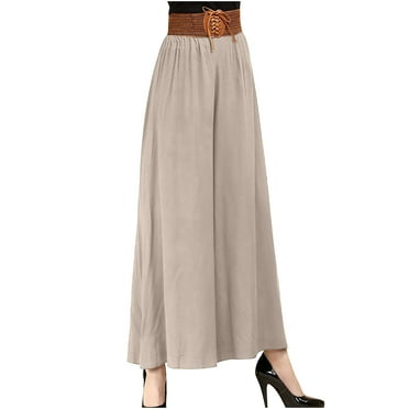 amkenre Wide Leg Pants Woman Belt Lace Fold Plus Size Long Capris Loose Cropped with Pocket Solid Color Straight Leg Lounge High Waisted Comfortable Trousers