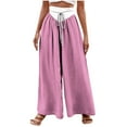 thumbnail image 1 of amkenre Wide Leg Trousers for Women Flowy Bohemia Palazzo Pants Plus Size High Waist Drawstring Straight Fit Ladies Bottoms Boho Capri Leggings Beach Vacation Travel, 1 of 4