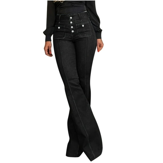 amkenre Woman Wide Leg Pants Women's High Waisted Buttoned Solid Color Slim Denim Pants With Patchwork Pockets Women'S Athletic Hiking Cargo Joggers Pants Outdoor Pants For Woman