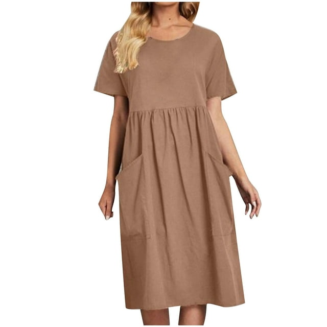amkenre Women Maxi Dresses 2024 Fashion Summer Casual Round-Neck Short ...