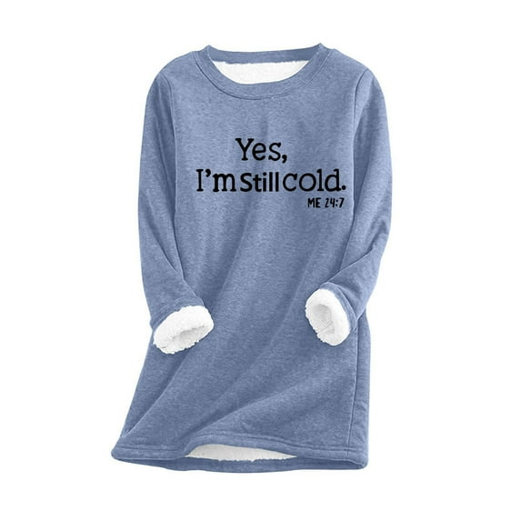 amkenre Women Tops Round Neck Solid Color Printed T-shirt Trendy Long Sleeve Thickened Blouses Loose Casual Soft Pullover