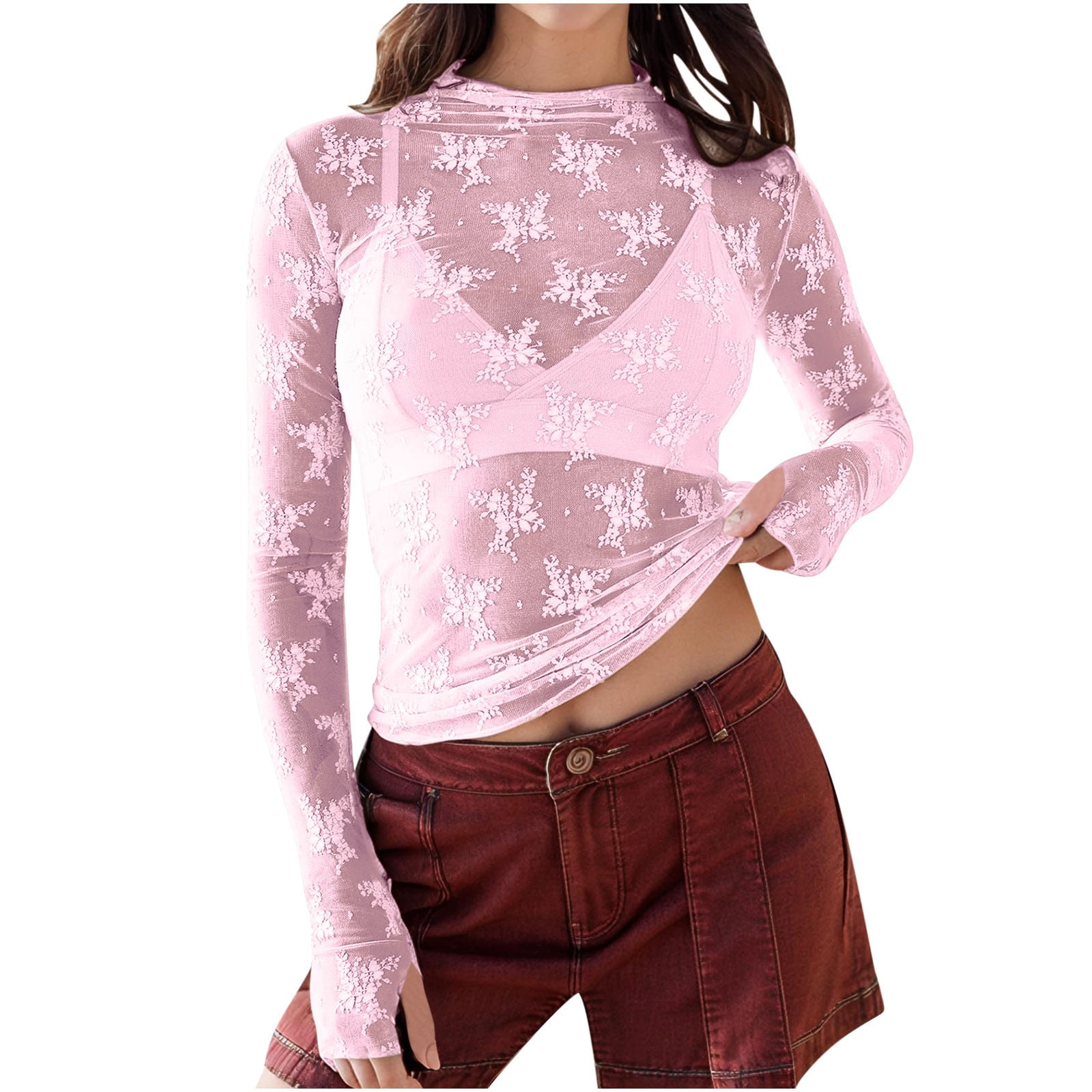 ADOME Sheer Mesh Long Sleeve Top For Women – See-Through Shimmer Mesh Shirt For Parties & Nights Out