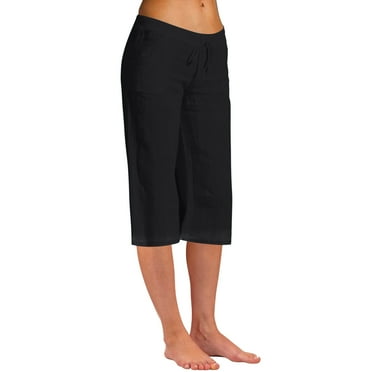 amkenre Womens Capris for Summer Cotton And Linen Multicolor Shorts for Women Casual Lightweight Drawstring Loose Wide Leg Cropped Pants Elastic Waist Vacation Palazzo Pants