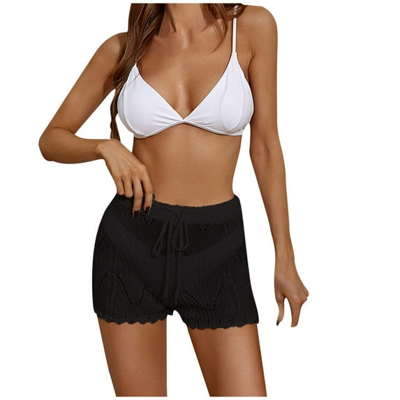 amkenre Womens Shorts Women's Sexy And Fashionable Hollow Out Beach Drawstring Shorts Casual Summer Plus Size Beach Shorts Comfy Lounge Shorts