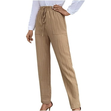 amkenre Womens Summer Pants Women High Waisted Casual Solid Color Pleated Pants High Waisted Casual Pants Baggy Stretchy Capri Pants For Women Plus Size Wide Leg