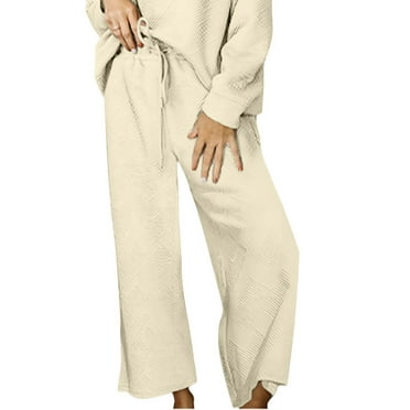 amkenre Womens Summer Pants Women'S Loose Solid Color Leisure Set Texture Drawstring Sports Pants Hiking Running Pants Cozy Lightweigt Womens Cropped Pants