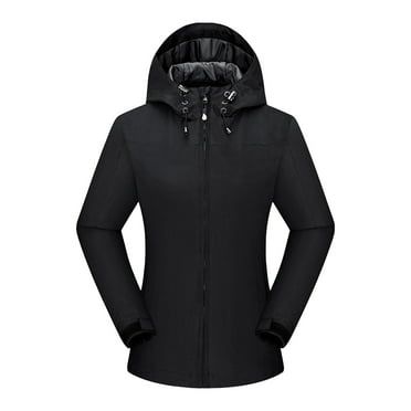 amkenre Womens Waterproof Jackets Plain Color Long Sleeve Breathable Pocket Zipper Hood Jacket Casual Plus Size Windbreaker Plus Size Coats Sportwear Clearance for Fall Winter