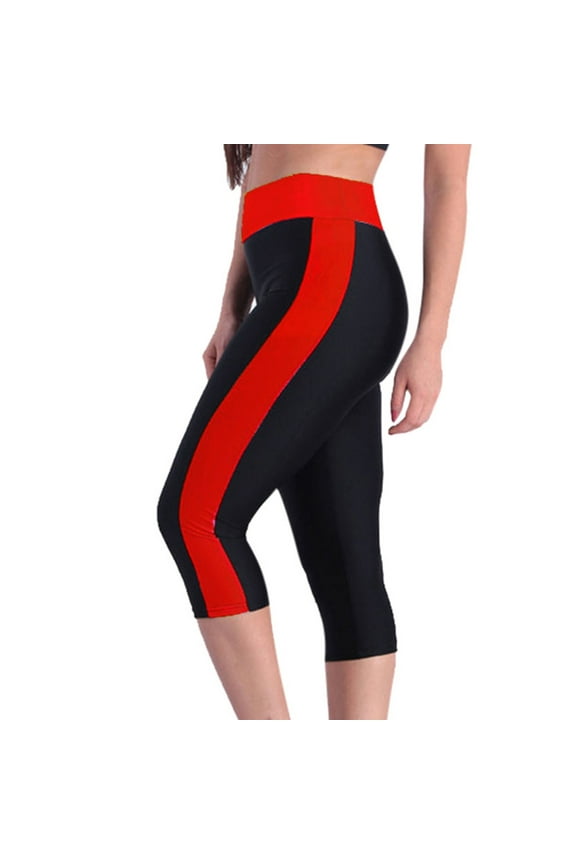 Yoga Pants Women High Waist Striped Capris Leggings with Side Pockets Tummy Control Workout Cropped Gym Trousers