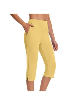 Salsation Capri Pants-Yellow（黄）XSサイズ YYDGH Capri Pants For Women Casual Classic Cotton Linen