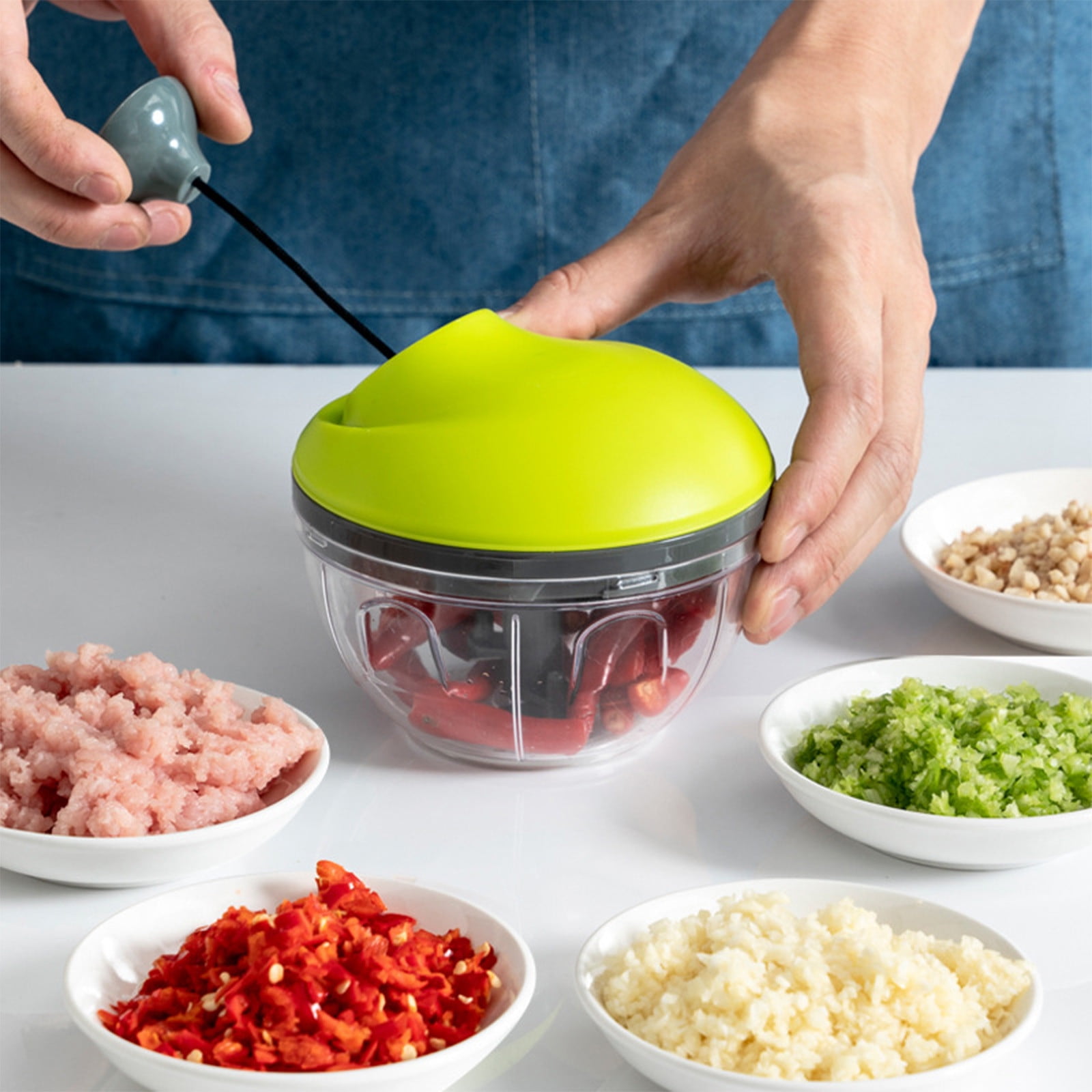 Pull String Garlic Chopper- White Vegetable Chopper for Vegetables, Fruits  (230 ml）