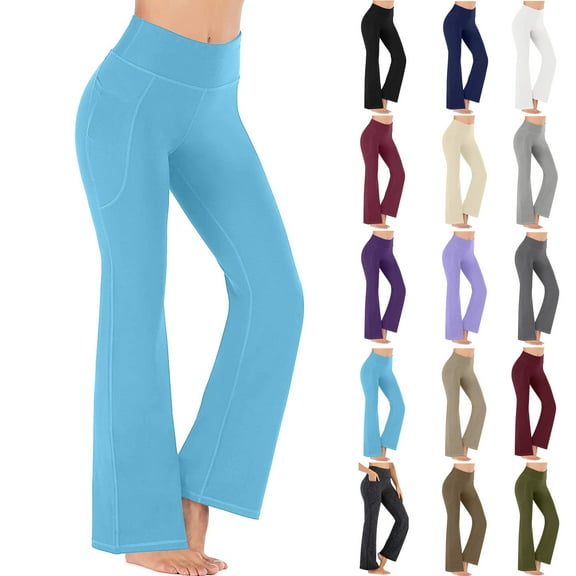 amlbb Plus Size Womens Flare Yoga Pants with Pockets High Waist Workout Out Leggings Fitness Sports Running Yoga Athletic Pants Gift for Women