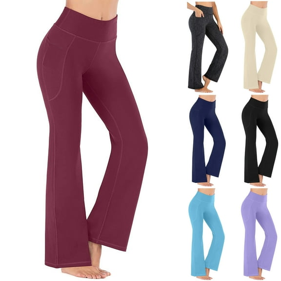 amlbb Plus Size Womens Flare Yoga Pants with Pockets High Waist Workout Out Leggings Fitness Sports Running Yoga Athletic Pants on Clearance