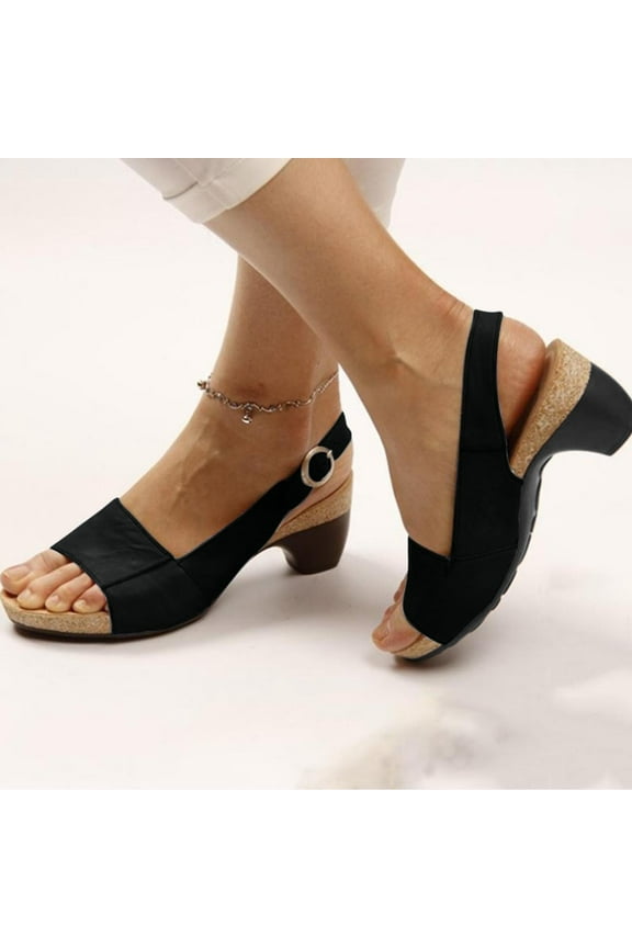 Sandals For Women Comfortable Elegant Low Chunky Heel Shoes Women Summer Thick Heel Sandals Pumps Buckle Open Toe Casual Shoes Womens Sandals