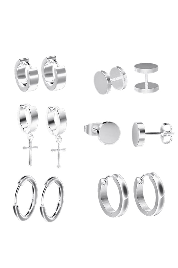 Up to 65% off 6Pcs Fashion Punk Earring Set Stainless Steel Men's Stud Earrings