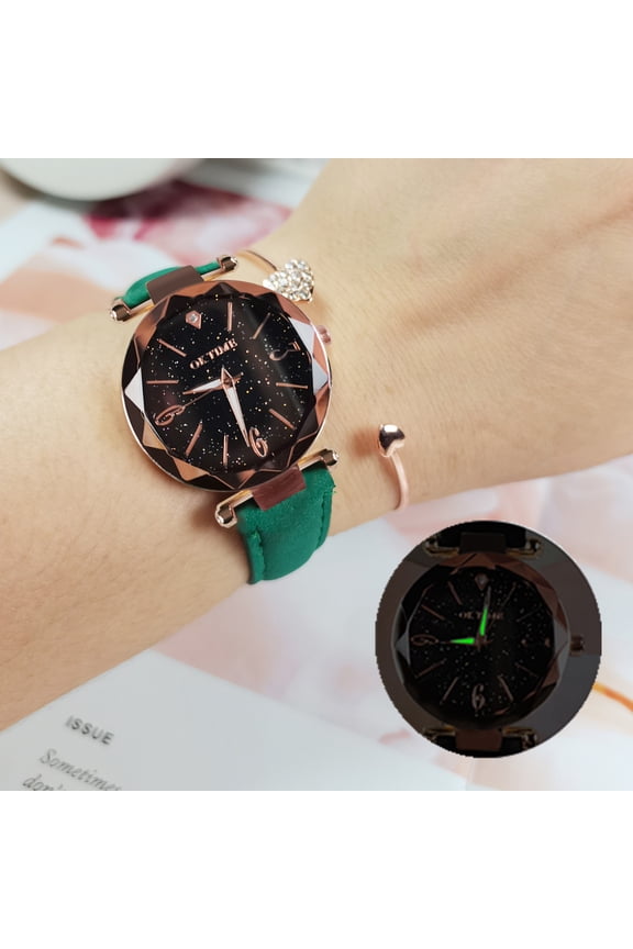Up to 65% off Watch 2PCS Set Bright Sky Luminous Watch Quartz Belt Female Watch Bracelet Womens