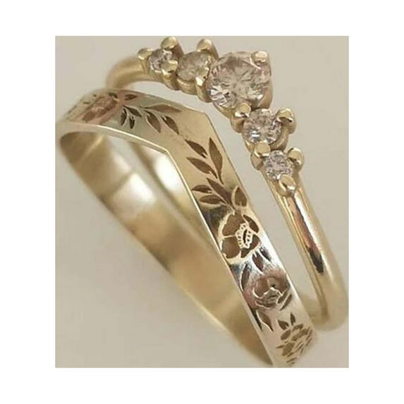 amlbb Vintage Floral Diamond Wedding Ring Set, Alloy