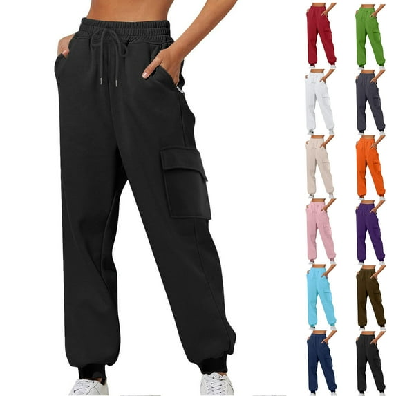 amlbb Women's Pants Plus Size Casual Womens Pants with Pockets Drawstring Women Running Jogger Sweatpants on Clearance