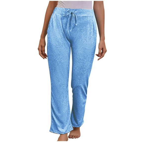 amlbb Women's Pants Women Drawstring Sweatpants Casual Drawstring Elastic Waist Lounge Pant Long Wide Leg Lounge Pants on Clearance