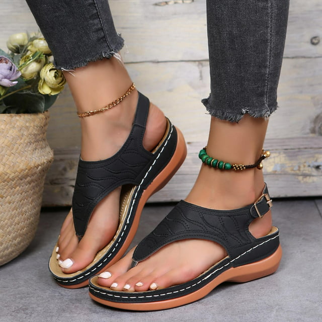 amlbb Women's Sandals Summer Ladies Flip-Flops Wedge Heel Slippers ...
