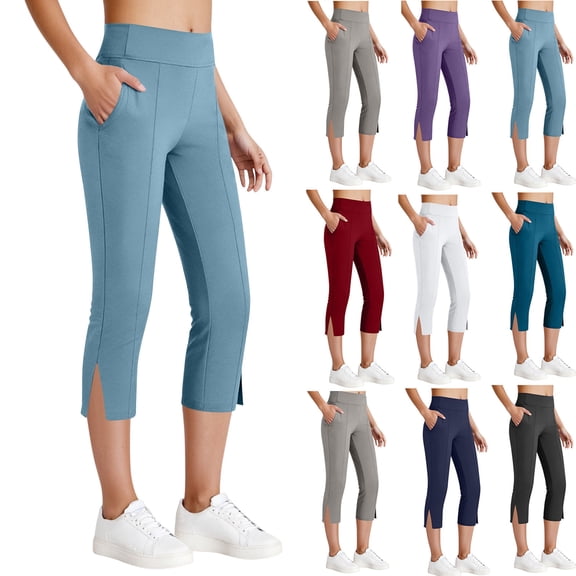 amlbb Women's Yogo Pants with Pockets-V Crossover High Waisted Bootcut Yoga Leggings-Bell Bottom Work Dress Pants
