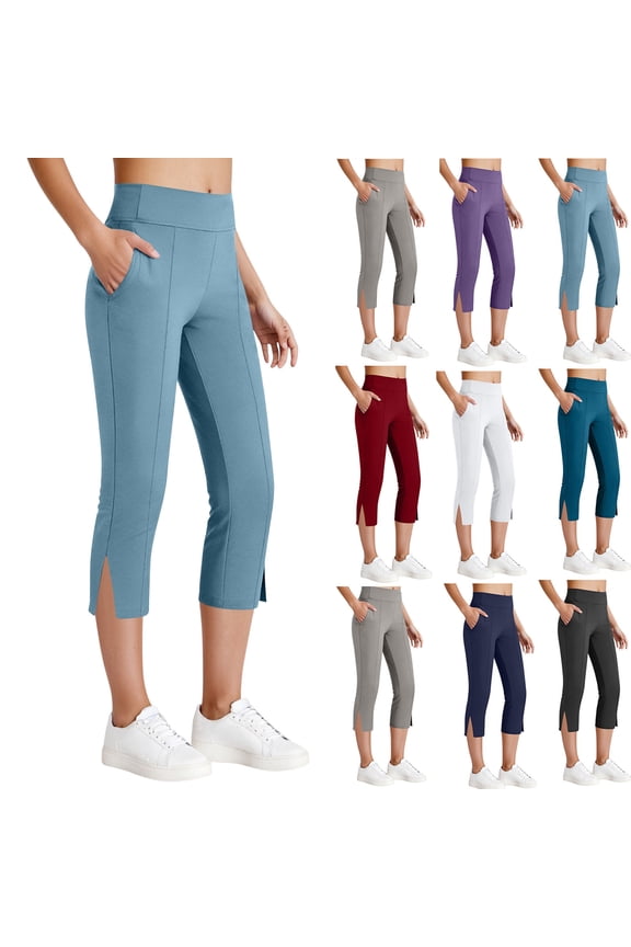 amlbb Women's Yogo Pants with Pockets-V Crossover High Waisted Bootcut Yoga Leggings-Bell Bottom Work Dress Pants