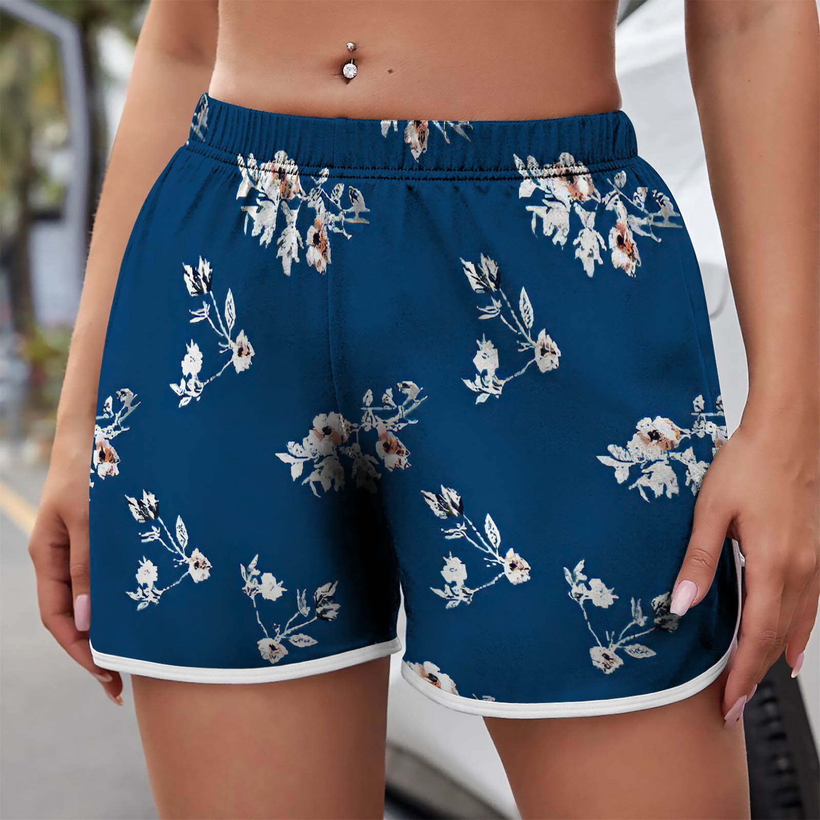 amlbb Womens Elastic Waist Summer Casual Beach Shorts High Waist Shorts