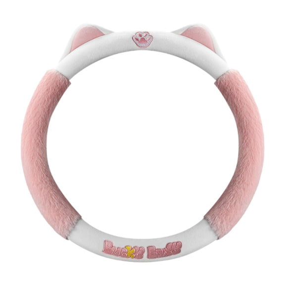 amleso Cat Ear Plush Steering Wheel Cover Soft Comfortable Stylish Easily Install Accessories Anti Slip for Sports Cars Suvs Vehicle Pink
