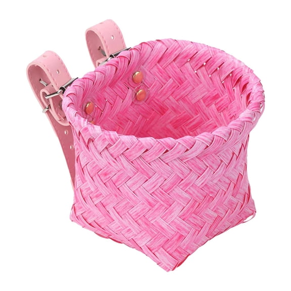 amleso Kids Bike Basket Handlebar Basket Handwoven Decoration Supplies Easy Installation Compact Storage Bike Accessories Pink