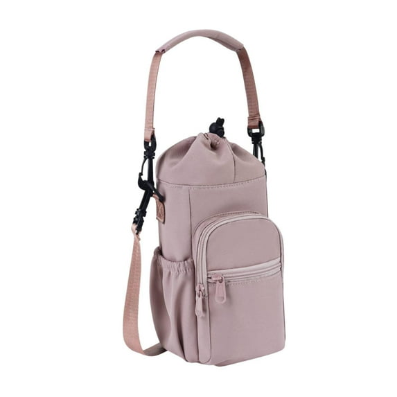 amleso Water Bottle Carrier Bag with Zip Pocket Adjustable Shoulder Strap, Water Bottle Bag for Running Outdoor Activities Traveling Pink