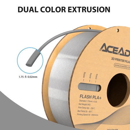 ammoon Aceaddity PLA Eco-friendly Spool 3D Printer Filaments with 2x Spool of Flash PLA Filament, for Most FDM 3D Printers, Grey, 2 Count