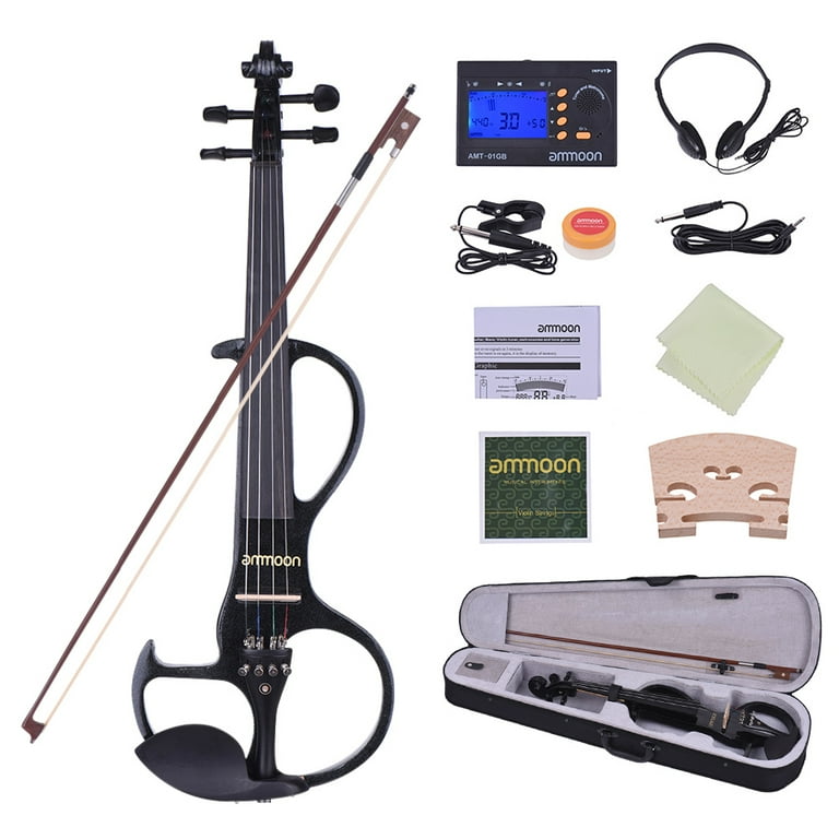 【10826】 ammoon 4/4 エレキバイオリン サイレントバイオリン ammoon Full Size 4/4 Solid Wood Electric Silent Violin Fiddle