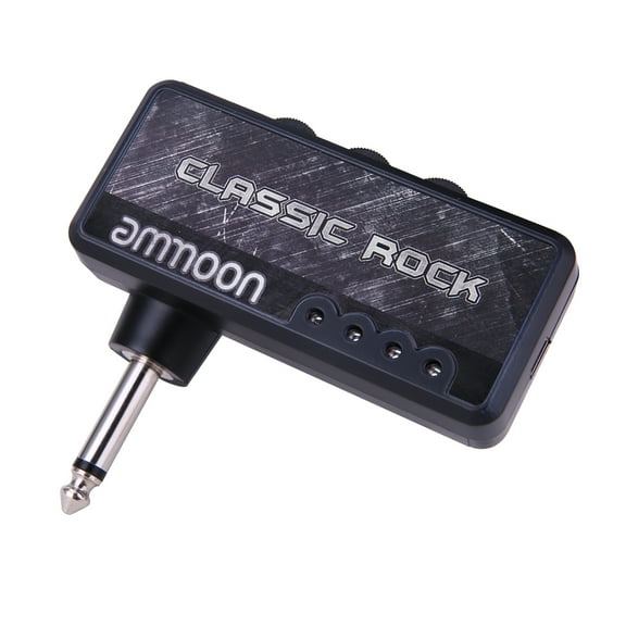 ammoon Headphone Amplifier for Electric Guitar - Features 1/4 Inch Plug, 3.5mm Jack, Aux In, Rock Distortion Effect, and Built-in Rechargeable Battery