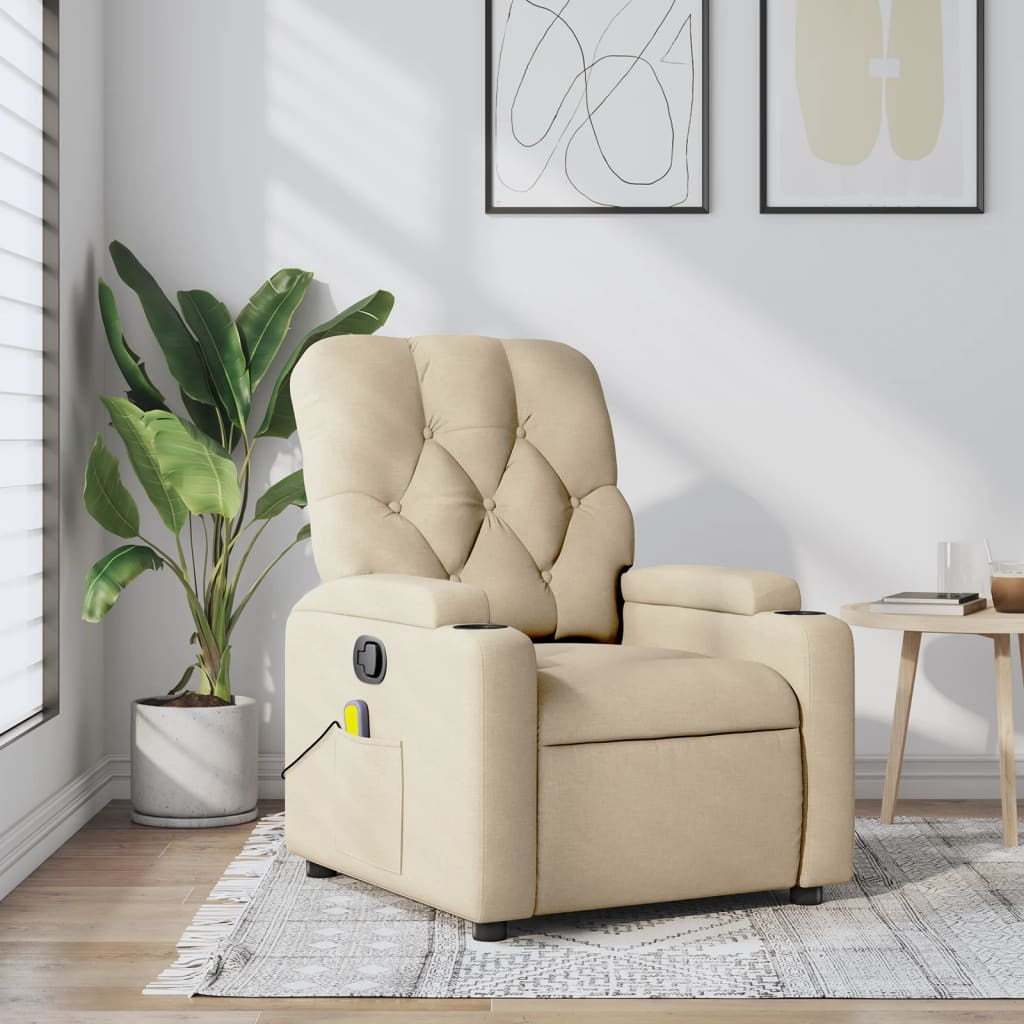ammoon Massage Recliner Chair Cream Fabric, Silent Electric Motor