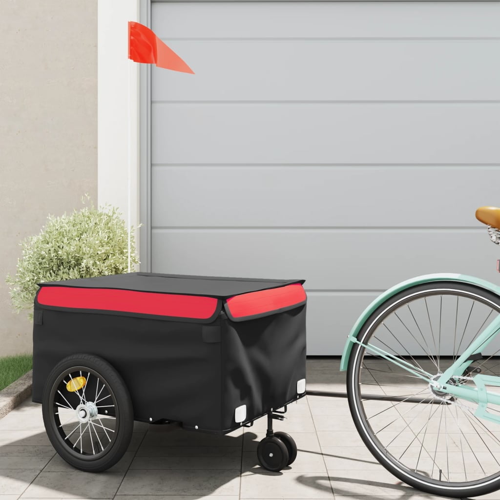 Red and Black Iron Bicycle Cargo Trailer with Tow Bar