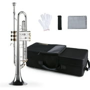 ammoon Prefessional Bb Trumpet Brass Material Silver-Plated Surface Shell Buttons Wind Instrument with 5C Mouthpiece Carry Bag Gloves Cleaning Cloth