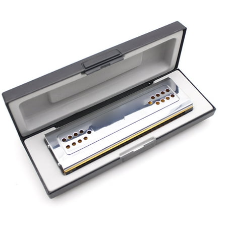 ammoon Swan 2-in-1 Dual-sided Tremolo Harmonica Mouth Organ Dural Key of C&G 24 Double Holes Reed Wind Instrument with Padded Box Cleaning Cloth