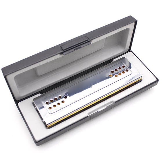 ammoon Swan 2-in-1 Dual-sided Tremolo Harmonica Mouth Organ Dural Key of C&G 24 Double Holes Reed Wind Instrument with Padded Box Cleaning Cloth