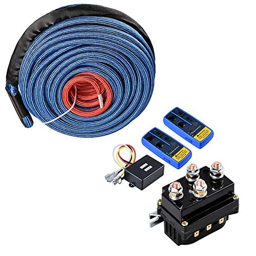 amopacorp Set 95feet 3/8inche Blue Synthetic Winch Rope 22000LBs Heat Rock Guard Sleeves +12V Wireless Winch Remote Control + 500A Winch Solenoid Contactor Relay For ATV UTV 4x4 Winches 8000-12000lbs