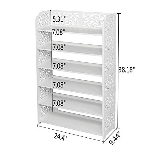 amopacorp White Wood-Plastic Board 6 Tiers Hollow Carved Shoe Rack 24.2" x 9.45" x 38" Storage Organizer Shelf for Entryway Boots Holder Living Room Hall Study Bedroom