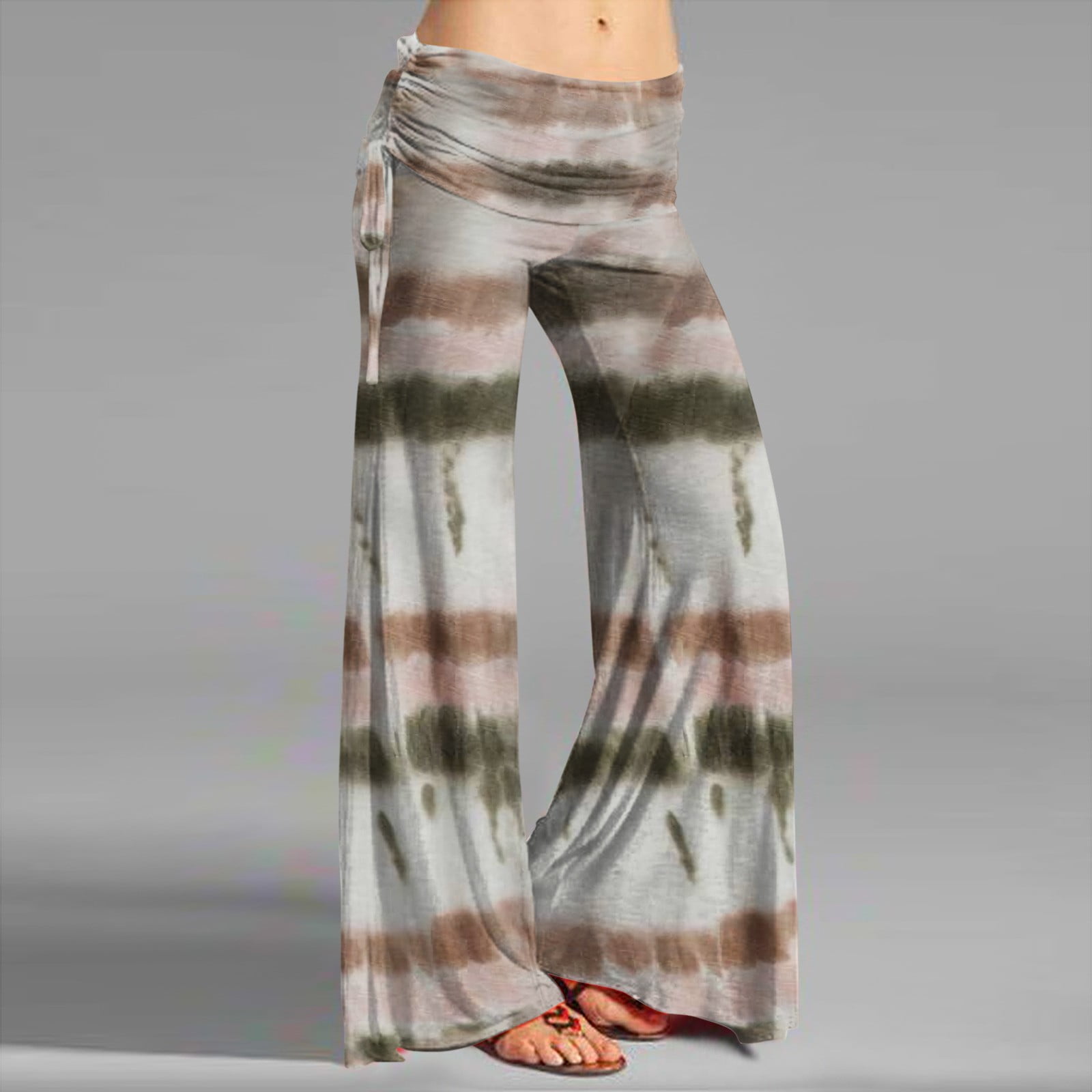 amousa Women's Fashion Striped Print Casual Flared Drawstring Trousers Wide Leg Pants - Walmart.com