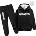 thumbnail image 1 of amropi Boy's Tracksuit Fur Lined Pullover Hoodie Jogging Pants Set 2 Pieces Sweatsuit (Black,12-13Years), 1 of 7