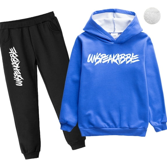 amropi Boy's Tracksuit Fur Lined Pullover Hoodie Jogging Pants Set 2 Pieces Sweatsuit (Blue Black,10-11Years)