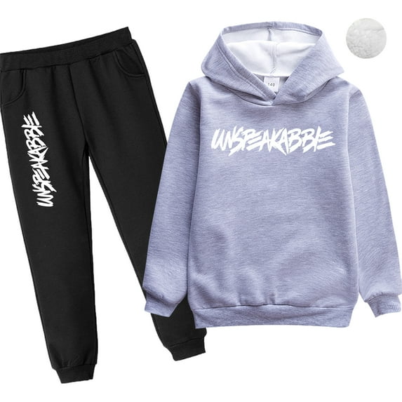 amropi Boy's Tracksuit Fur Lined Pullover Hoodie Jogging Pants Set 2 Pieces Sweatsuit (Grey Black,12-13Years)