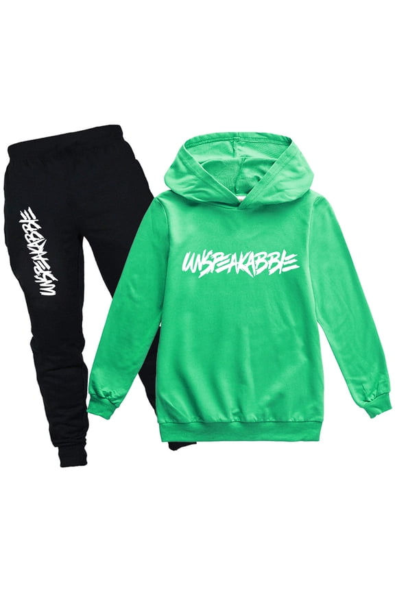 Boy's Tracksuit Pullover Hoodie Jogging Pants Set 2 Pieces Sweatsuit Green,12-13Years