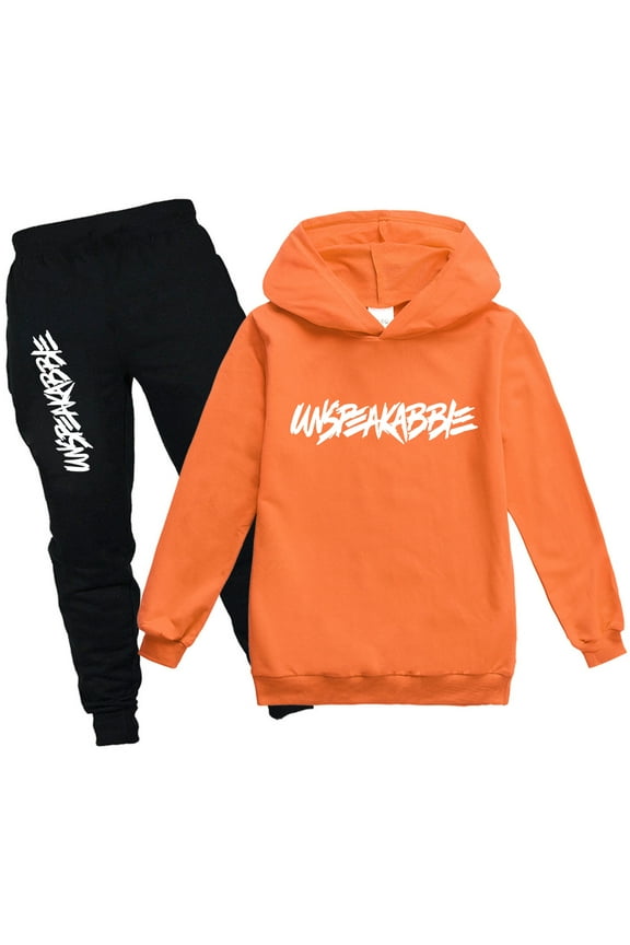 Boy's Tracksuit Pullover Hoodie Jogging Pants Set 2 Pieces Sweatsuit Orange,9-10 Years