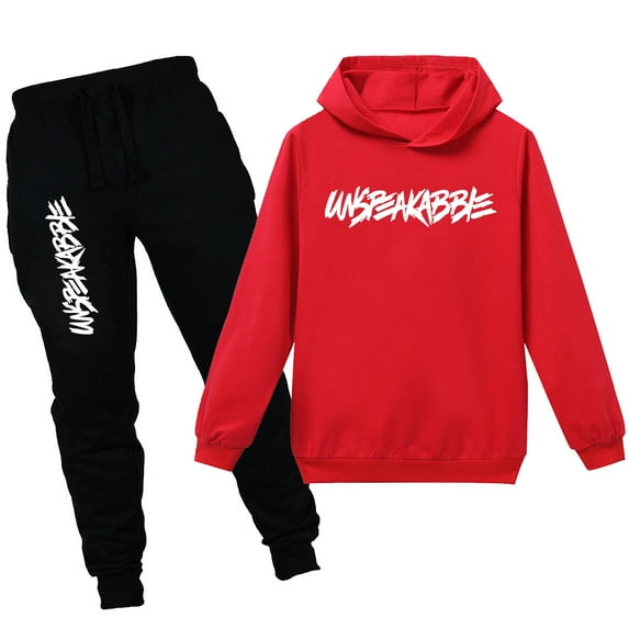 amropi Boy's Tracksuit Pullover Hoodie Jogging Pants Set 2 Pieces Sweatsuit Red Black,13-14Years