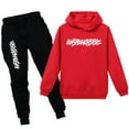 thumbnail image 1 of amropi Boy's Tracksuit Pullover Hoodie Jogging Pants Set 2 Pieces Sweatsuit Red Black,14-15Years, 1 of 7